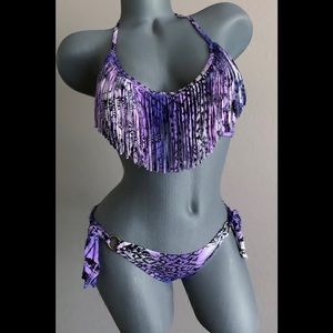 Radio Fiji purple and black fringe bikini - Small